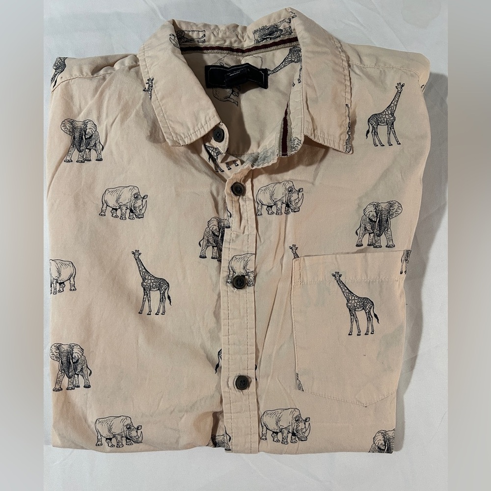 21 Men Medium Beige Animal Print Button Down
